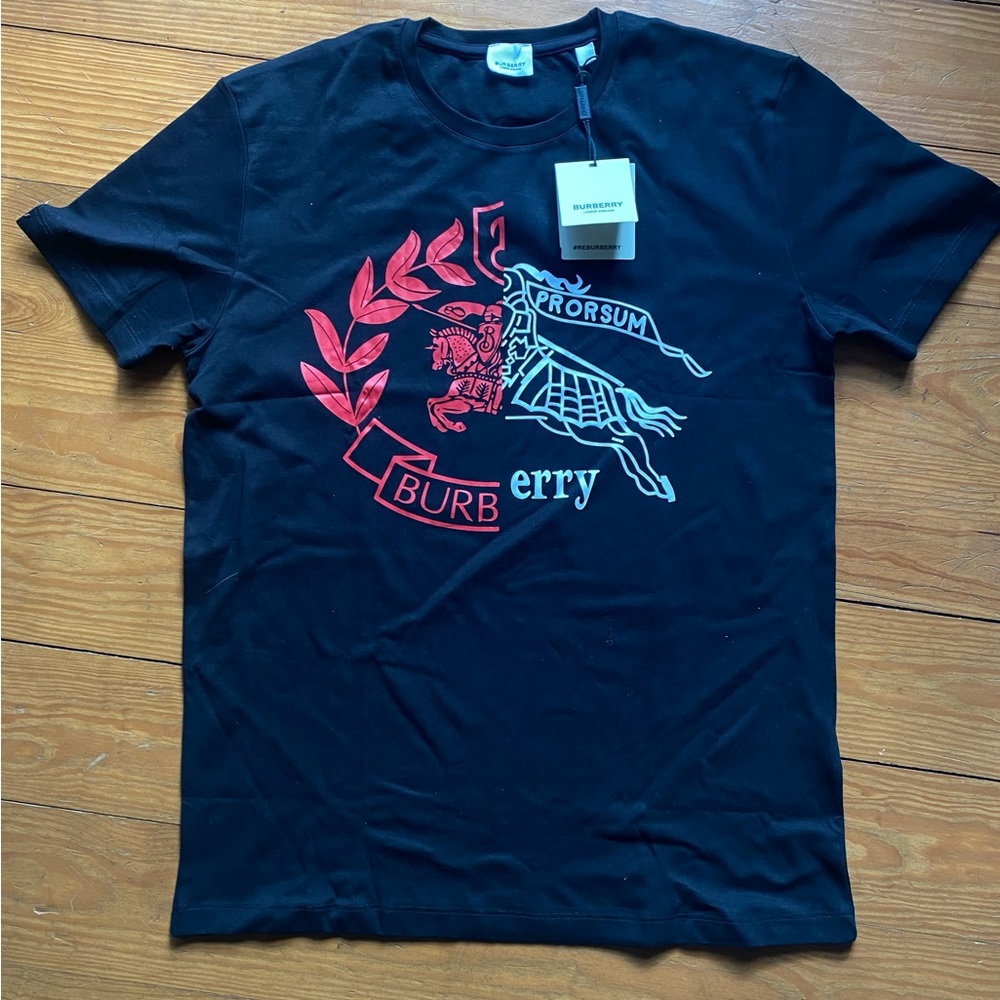 Mens large black Burberry short sleeve cotton graphic t-shirt